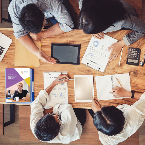 Resources page image what clients want AVN resources for accountants - What do clients really want - images shows meeting at table with papers, laptops etc